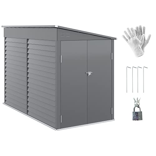 Gray Steel Outdoor Storage Shed with Foundation Kit and Lockable Doors A596