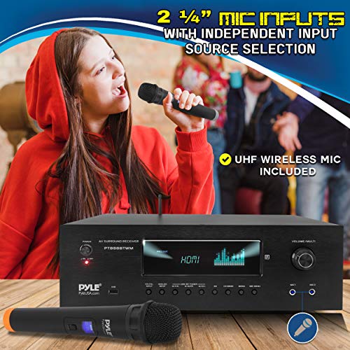 1000W 5.2 Channel Home Theater Receiver with Bluetooth 5.0 and 2 UHF Wireless Mics E45183