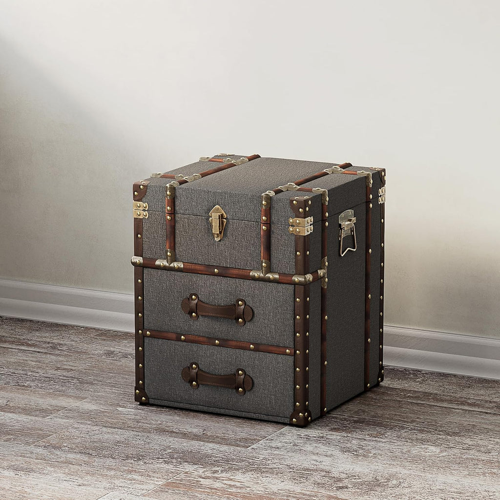 Grey Linen Storage Chest with Hinged Top J62841