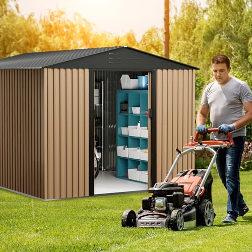 Brown 10FT x 8FT Metal Garden Shed V327955