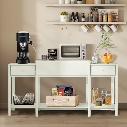 63" Console Table with Drawer, Marble Texture Top Sideboard with Open Bottom Shelf U354