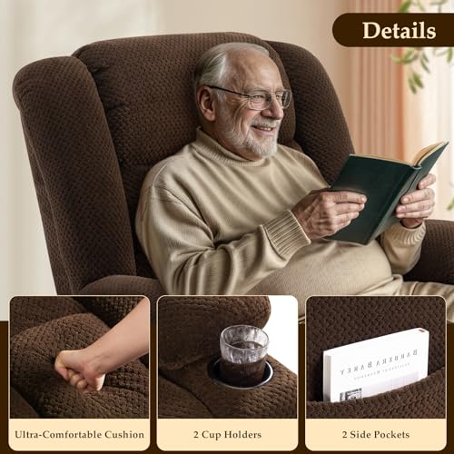 Large Power Lift Recliner with Heat and Massage, Dark Brown F50088