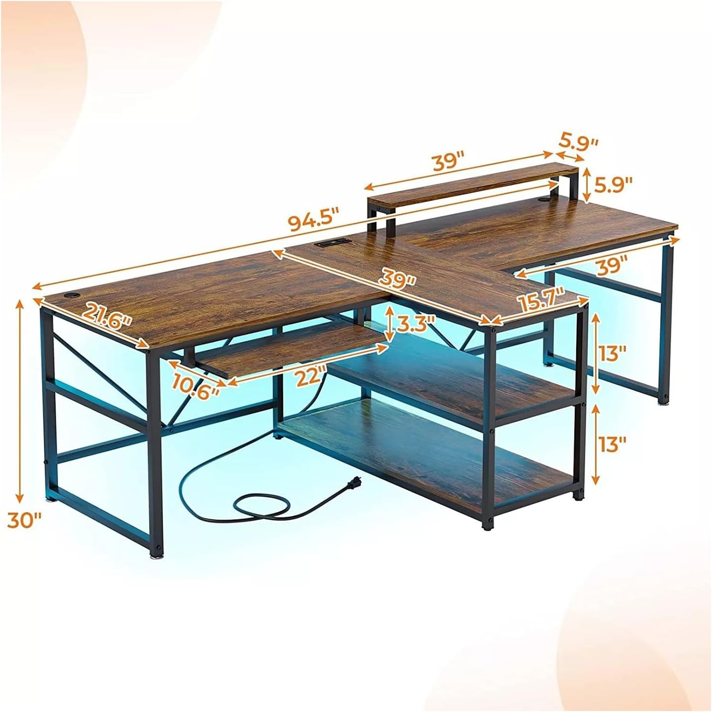 Brown 95 Inches Extra Long Double Desk Wood G406404