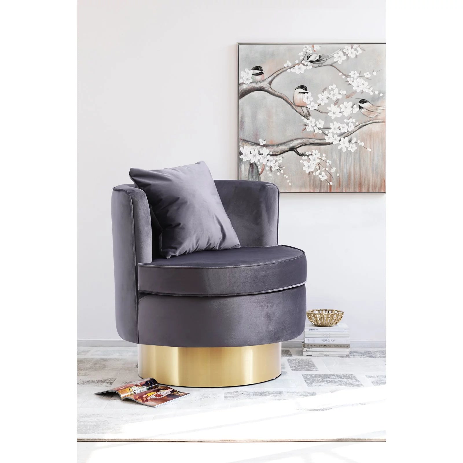 Cognac Velvet Swivel Accent Chair J168