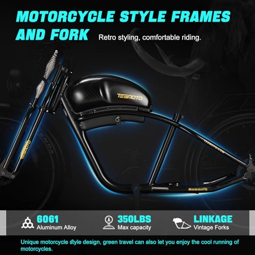 Electric Motorcycle 1500W Motor 52V 20AH 34MPH 75Mils Retro Style Moped Ebike 26"x4.0" Fat Tire Dual Hydraulic Full Suspension X9617