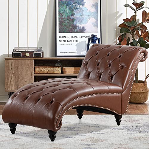 Brown Leather Lounge Chair with Nailhead Trim E145675