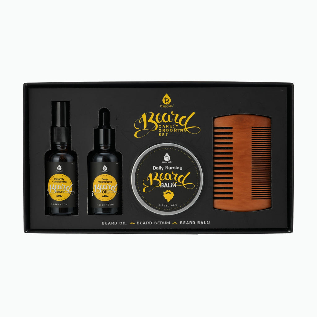 Full-Range Men's Grooming: 4-Piece Beard Care Set, Beard and Body Trimmer, Nose Trimmer, & Assorted Face and Body Wipes
