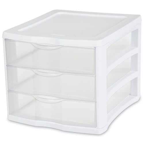 4-Pack 3 Drawer Plastic Desktop Organizer with Clear Drawers, White Frame J958