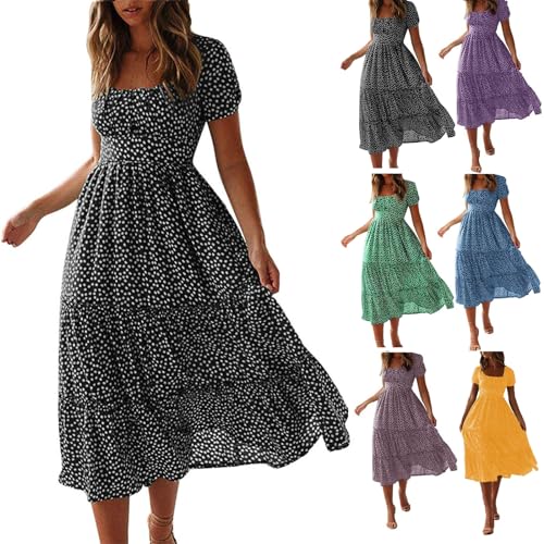 Womens Flowy Short Sleeve Empire Waist Smocked Dress L7286