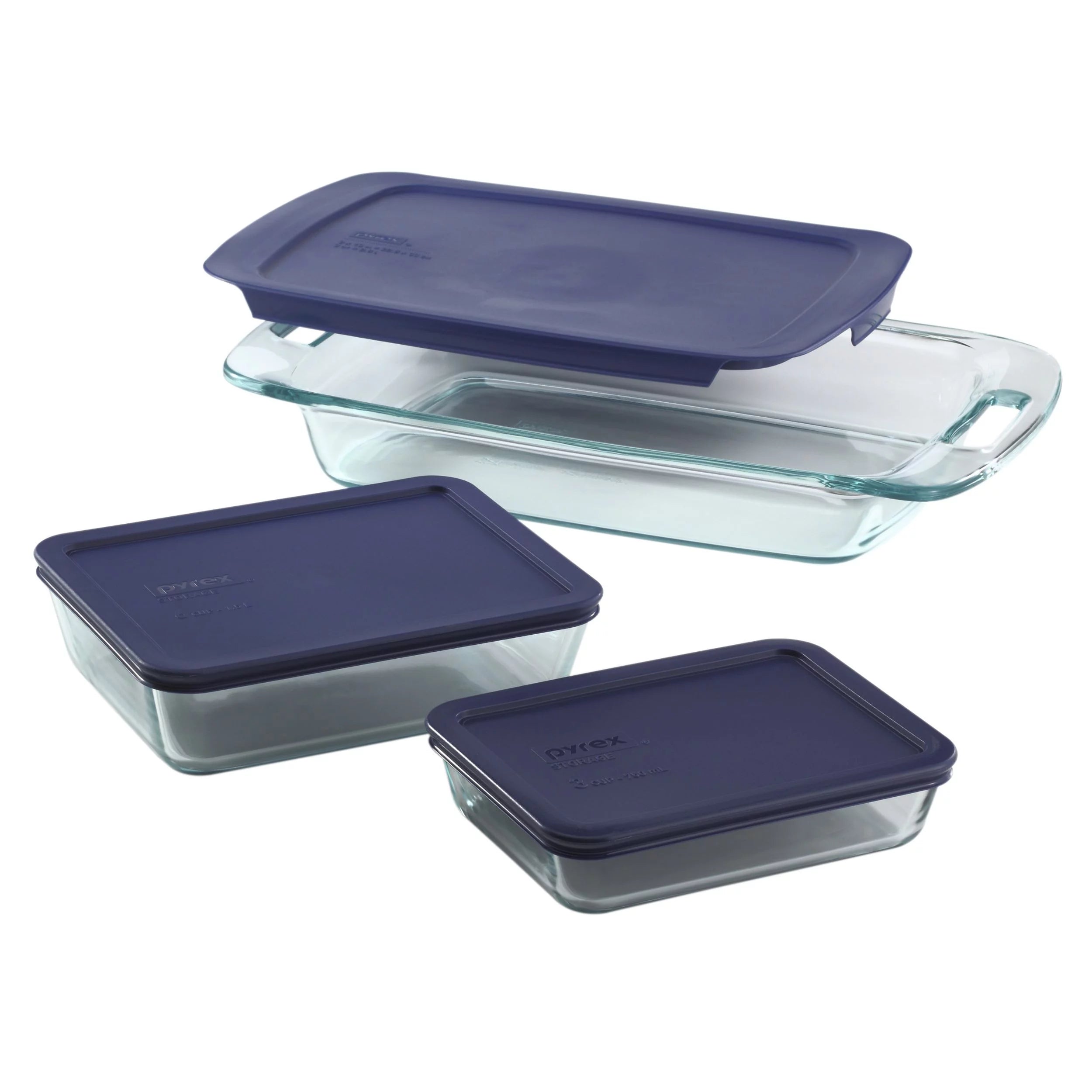 6-piece Glass Bake n’ Store Set with Blue Lids E809484