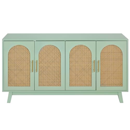 Mint Green Sideboard Storage Cabinet with Rattan Decorated 4 Doors E30599