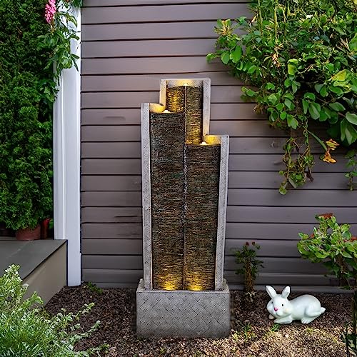 39.3"H Modern Cascading Floor-Standing Water Fountain with Led Lights and Pump D100