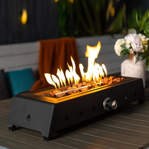 28" Tabletop Propane Gas Fire Pit with Glass Wind Guard & Lava Rock V27873