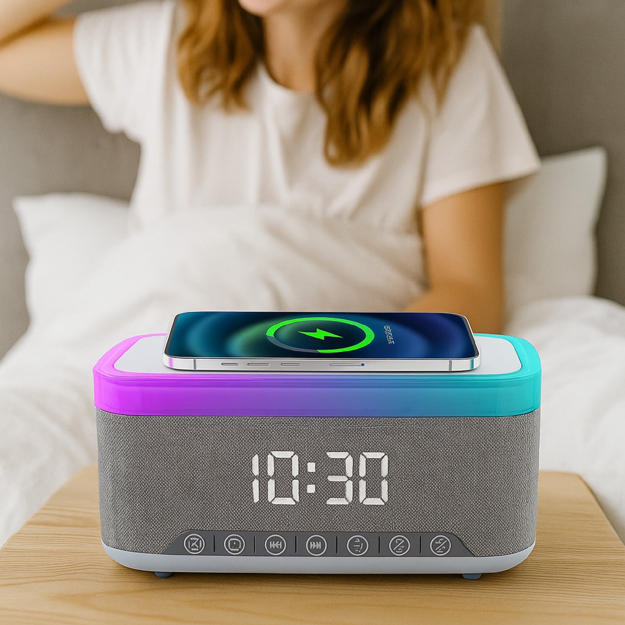 Ultimate 5-in-1 Tech Bundle: Folding Wireless Charger & Multi-Function Bedside Alarm Clock