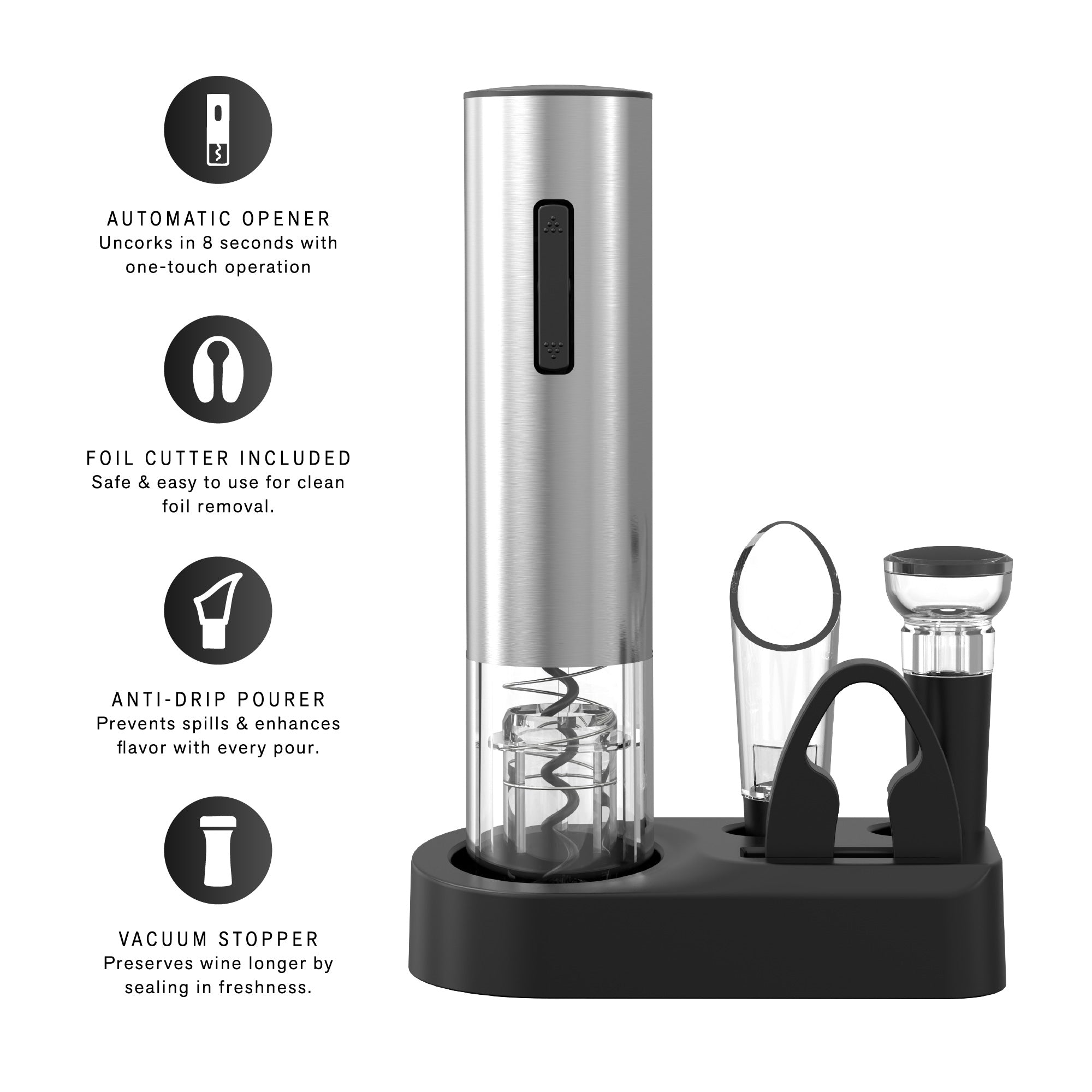 Pursonic 5-Piece Electric Wine Opener Set