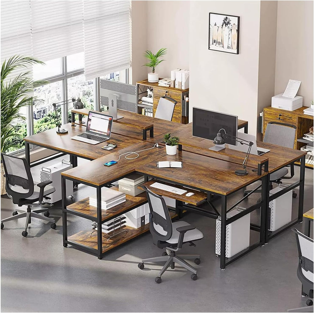 Brown 95 Inches Extra Long Double Desk Wood G406404