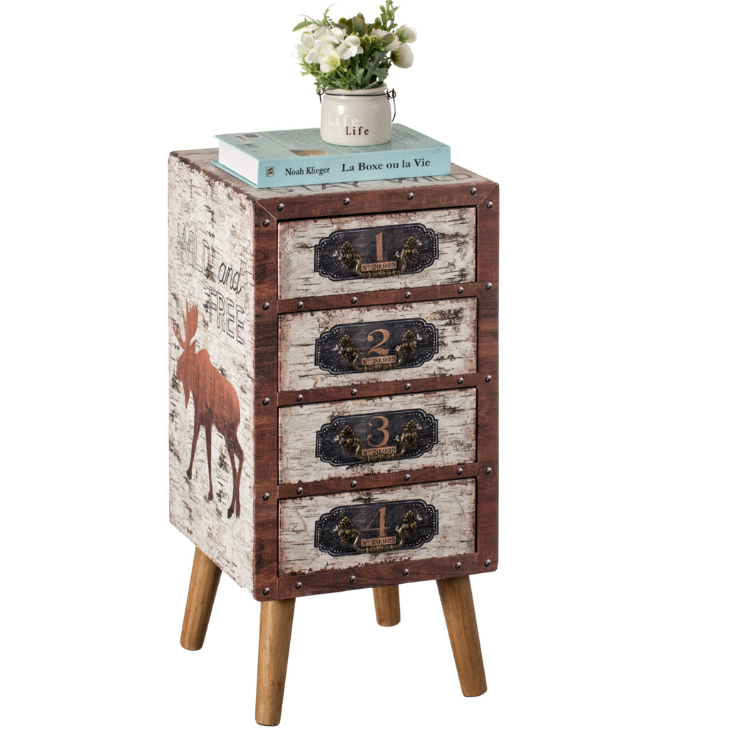 Antique Rustic Brown Wood Tallboy Chest with 4 Drawers P9862