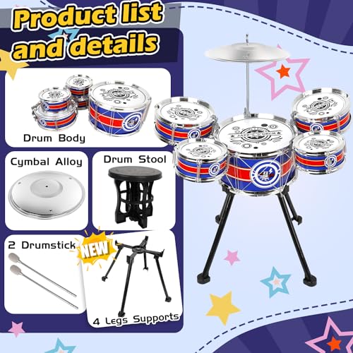 Blue 5 Drums Kids Jazz Drum Set with Stool M21715
