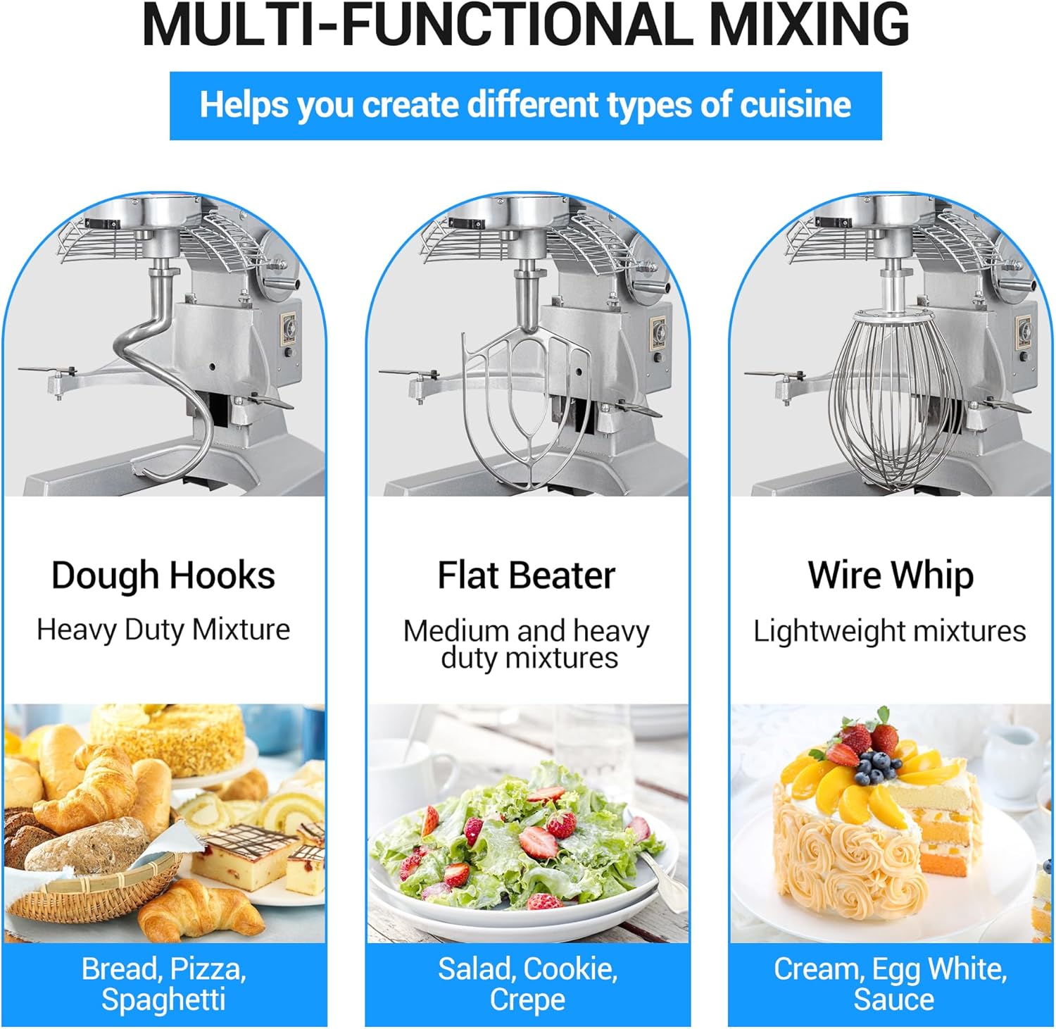 20Qt 1100W Commercial Stand Mixer with Stainless Steel Bowl D349
