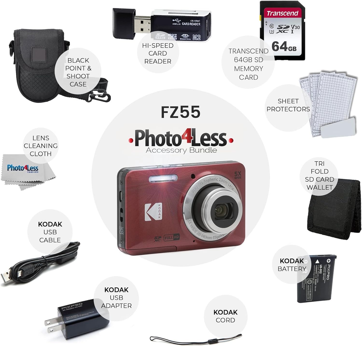 16MP 28mm Wide-Angle Digital Camera (Red) + Accessories Bundle M235