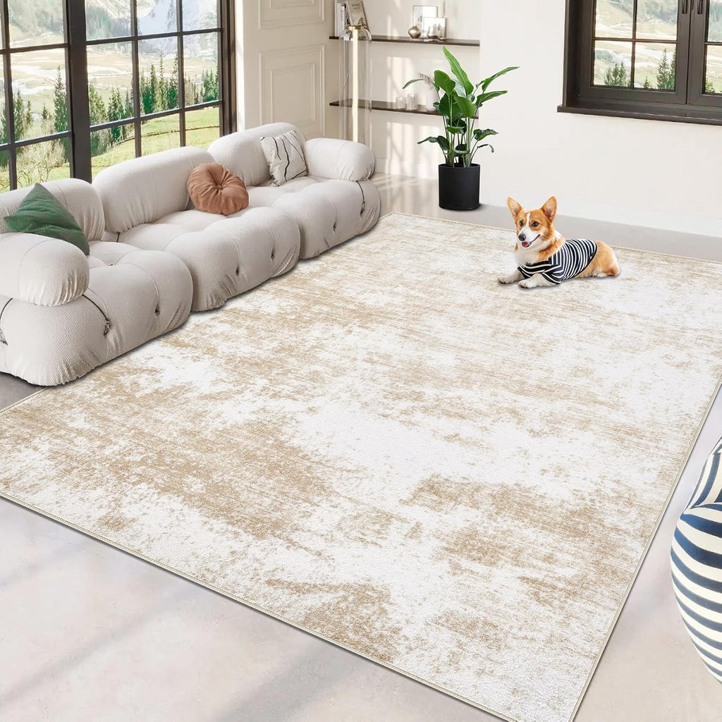 Beige 8x10 Washable Area Rug C111473