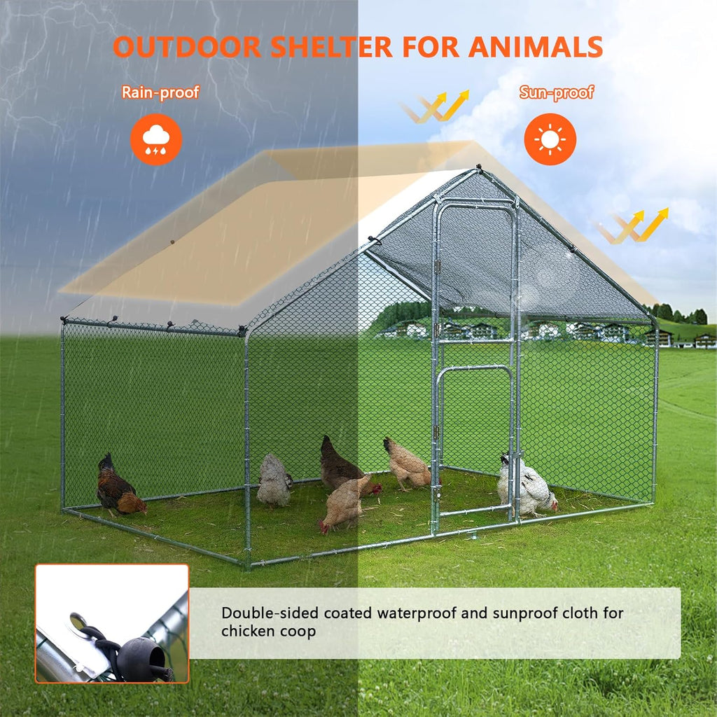 Large Metal Chicken Coop with Anti-UV Cover (9.8 * 6.6FT) N117067