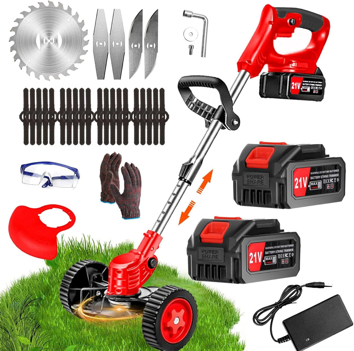 3-in-1 Cordless Battery Powered String Trimmer with 2Pcs 4.0 Ah Battery A30194