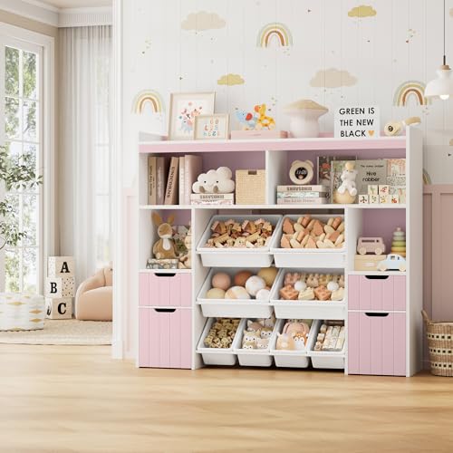 Pink Toy Storage Organizer with Drawers and Removable Bins X714