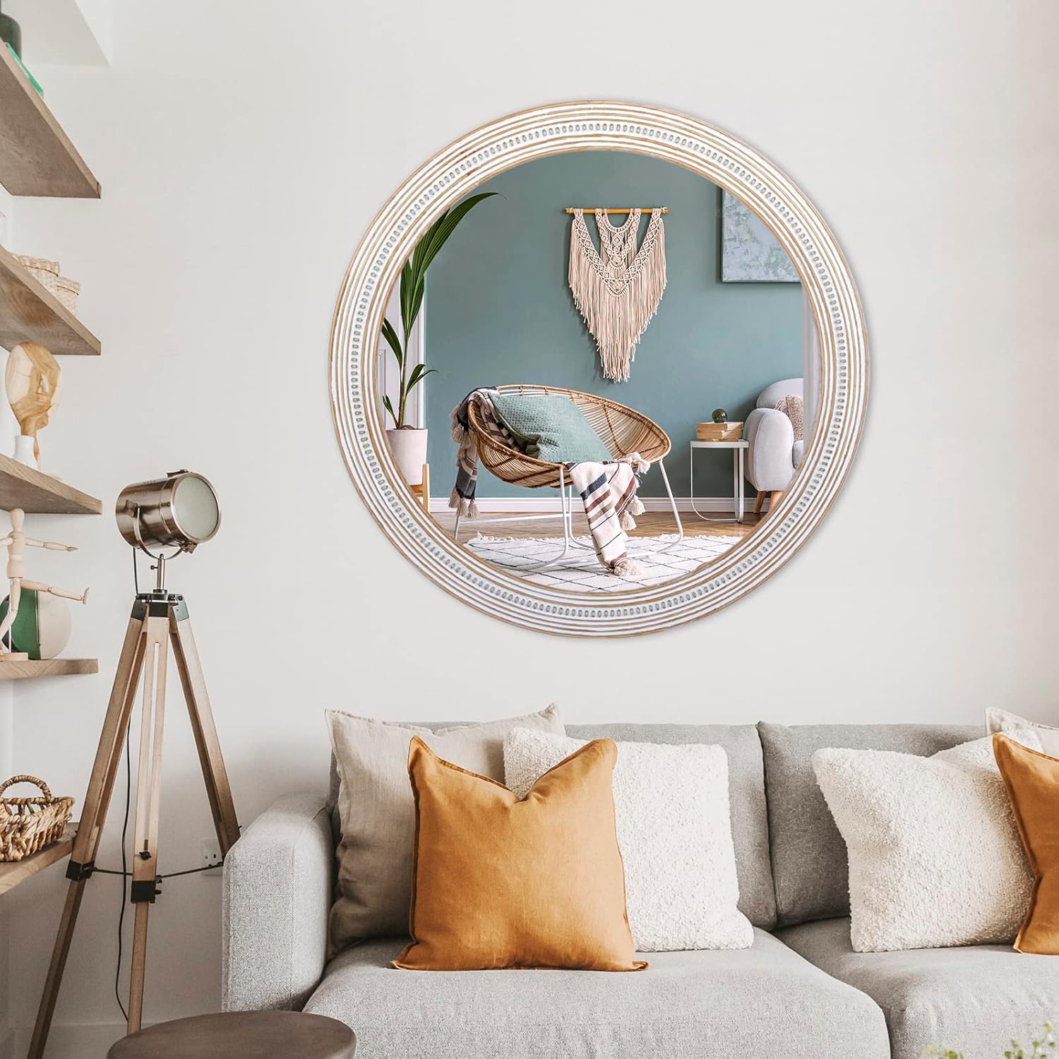 32" Round Wooden Decorative Mirror O3896