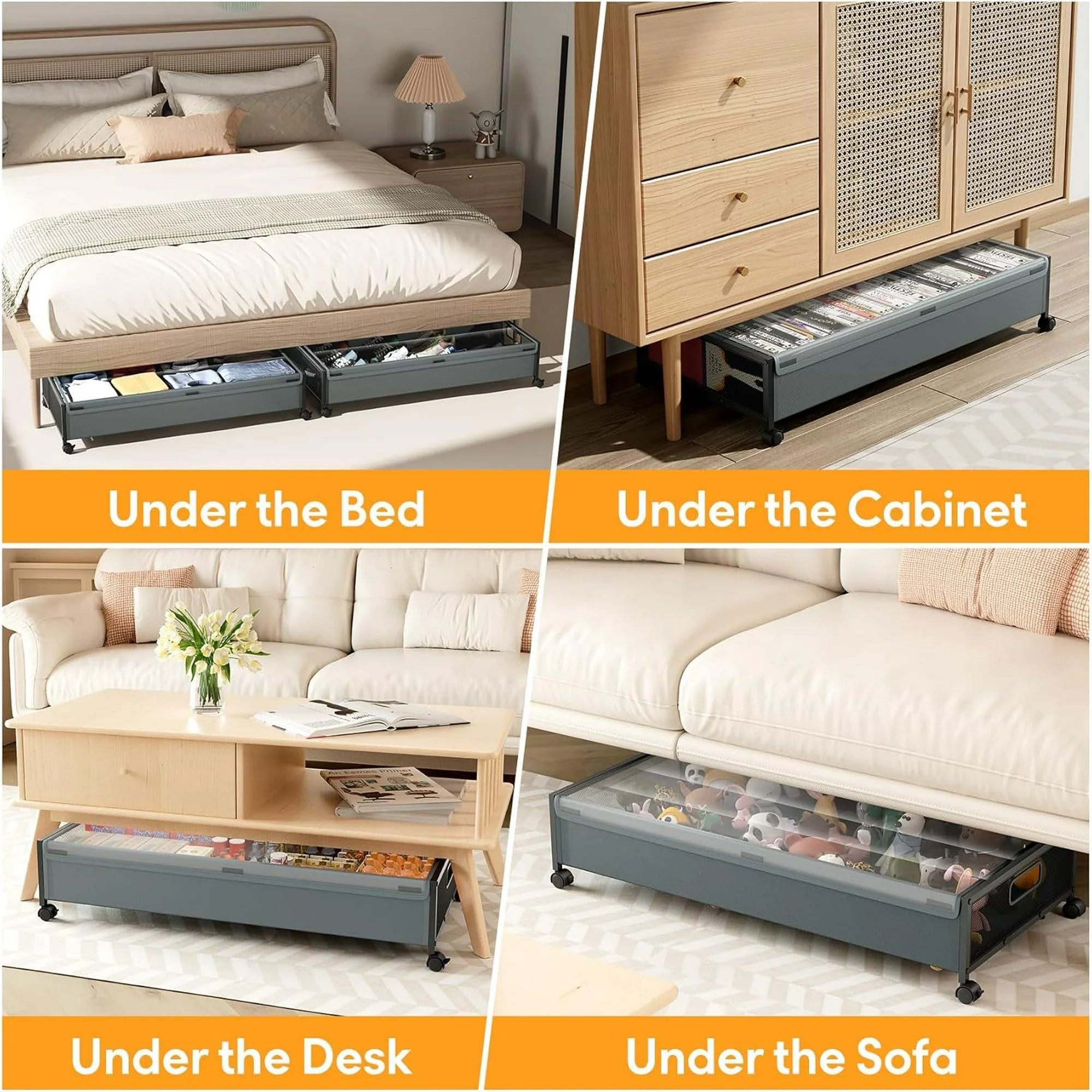 Cyan-gray 2 Pack Under Bed Storage Containers with Wheels and Lid W496