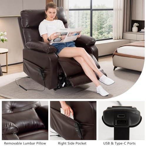 Dual Motor Power Lift Recliner Chair with Heat & Massage, Leather (Beige) Q377568
