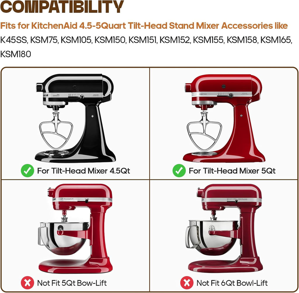 Stainless Steel Beaters for Kitchenaid Stand Mixer, 4.5-5Qt Tilt-Head Paddle Attachment I699880