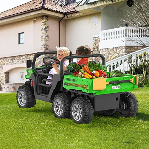 Ride On Dump Truck with Remote Control Electric UTV Vehicles with Electric Dump Bed, 4WD 6 Wheels Ride On Toys E7580