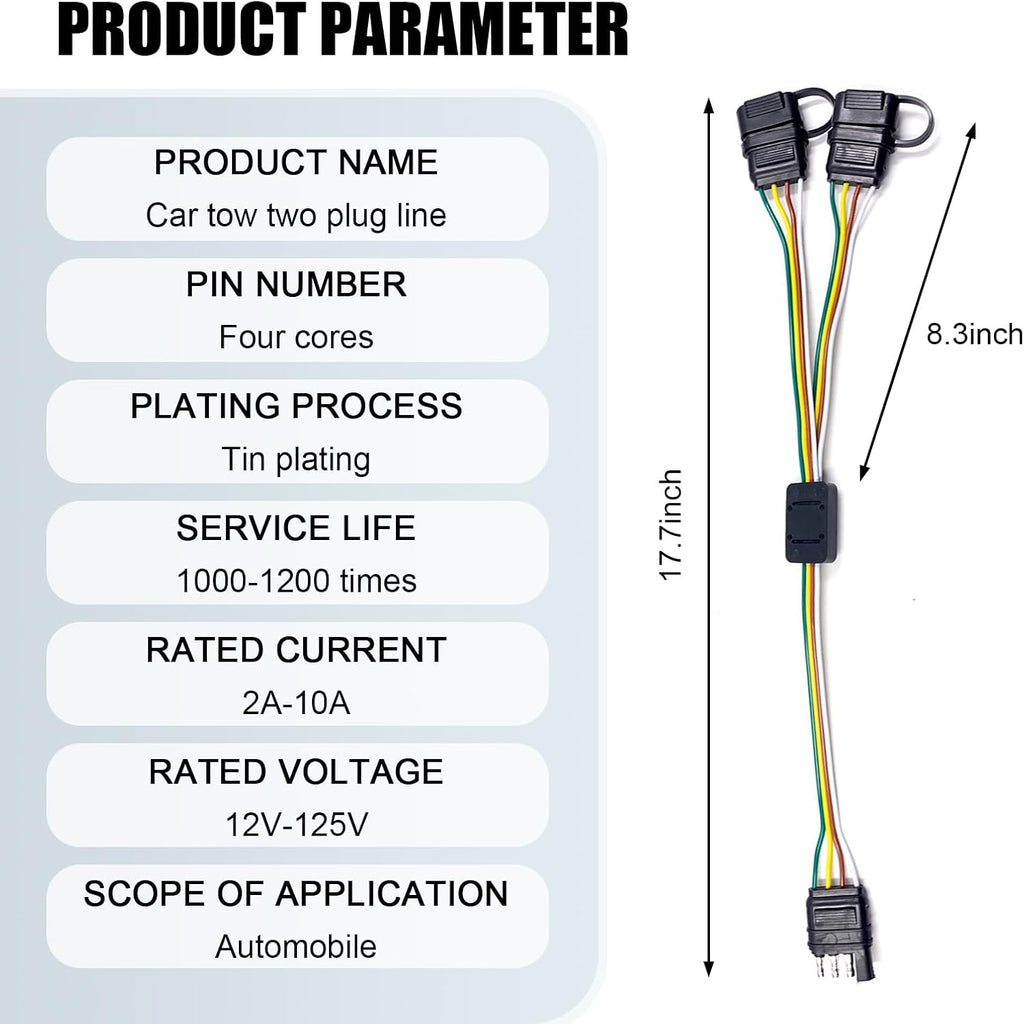 17.7" 4 Pin Flat Plug Y-Type Splitter Wiring Harness with Dust Cover P31555
