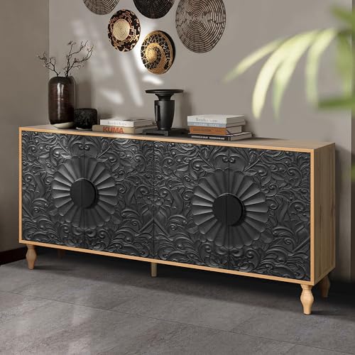 Black+White Wood Sideboard Buffet Cabinet with Storage S627