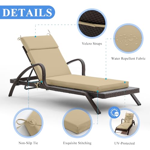 72x21x3 Inch Deep Grey High-Density Foam Chaise Lounge Cushion with Ties Q2128
