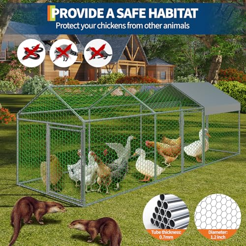 Large Metal Chicken Coop, 120" x 40" x 40" with Cover, 3 Lockable Doors S818272