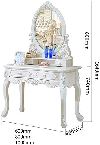 Solid Carved Dressing Vanity Table with Stool U6873