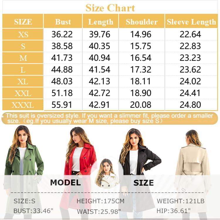 Women's Long Double Breasted Water Resistant Trench Coat with Belt S499515