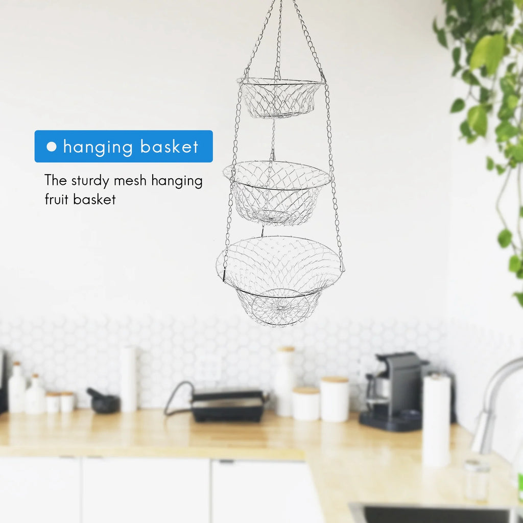 Silver 3 Tier Hanging Fruit Basket B595524