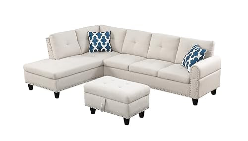 Blue 3 Piece Upholstered Pull Out Couch Bed with Storage Chaise N50819