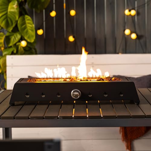 28" Tabletop Propane Gas Fire Pit with Glass Wind Guard & Lava Rock V27873