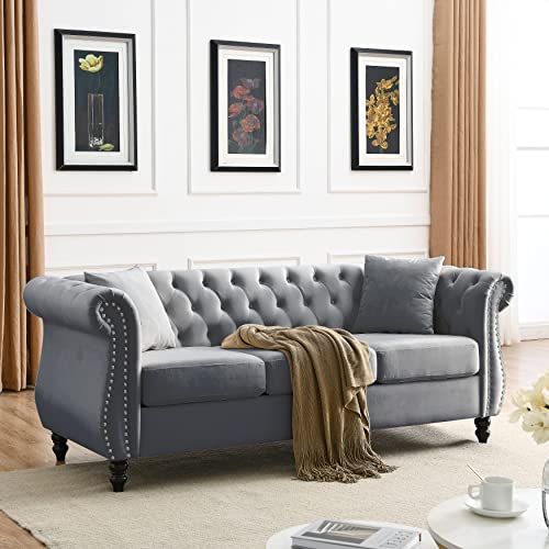 Beige Velvet 3 Seater Sofa Q54183