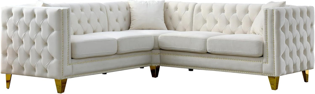 Beige Velvet L-Shaped Corner Sofa 5-Seater with 3 Cushions N6689
