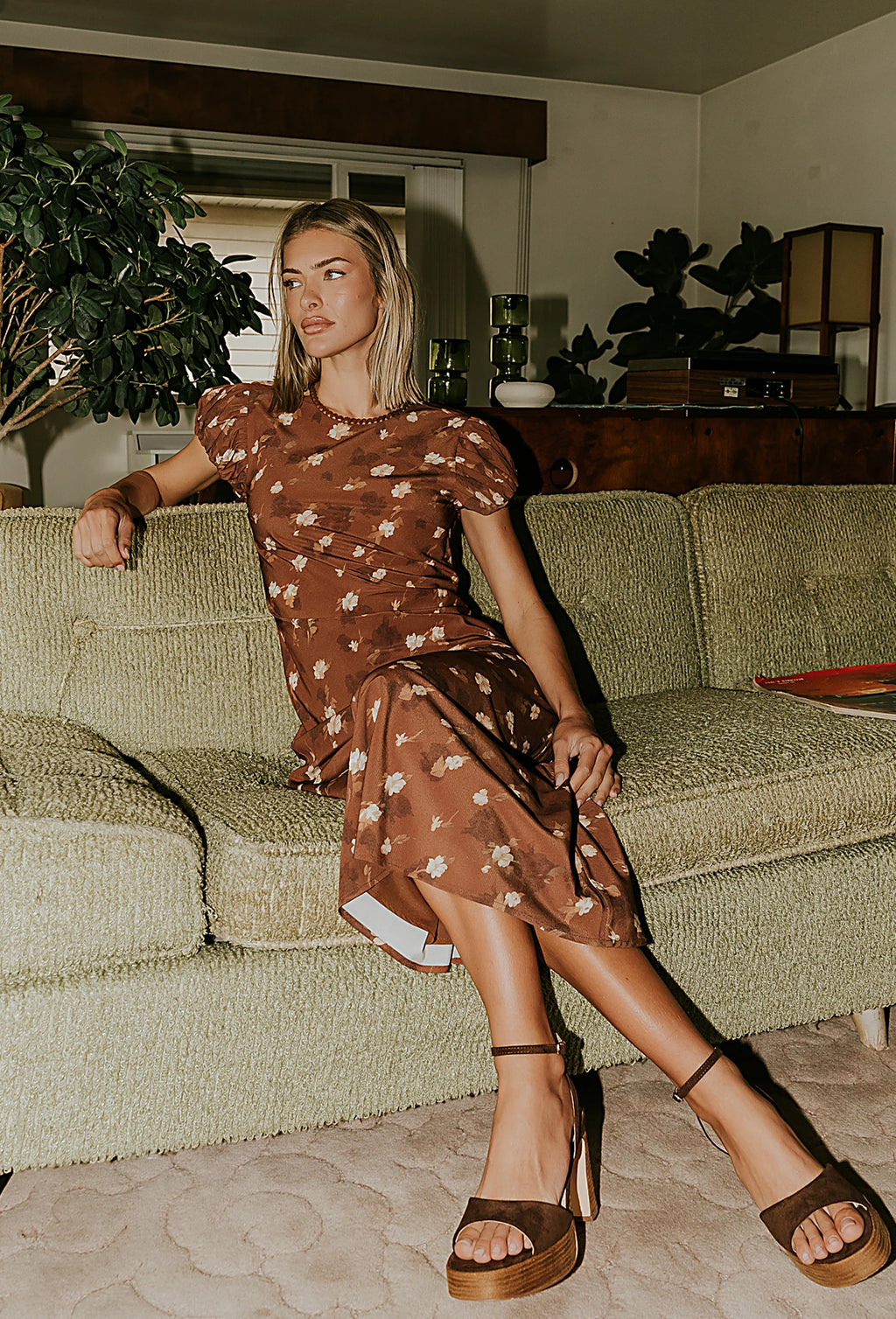 Brown Floral Maxi Dress R592
