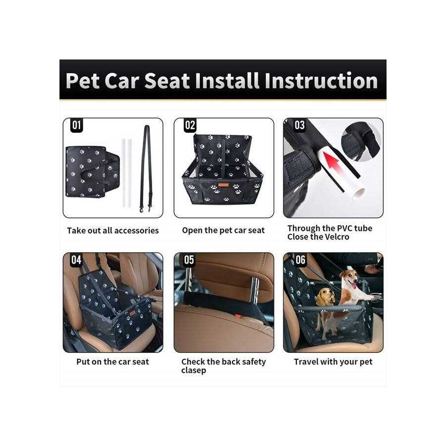 Dog Car Seat with Clip-On Safety Leash and PVC Support Pipe C687