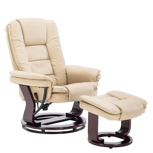 Beige Leather Swivel Recliner Chair with Ottoman T38279