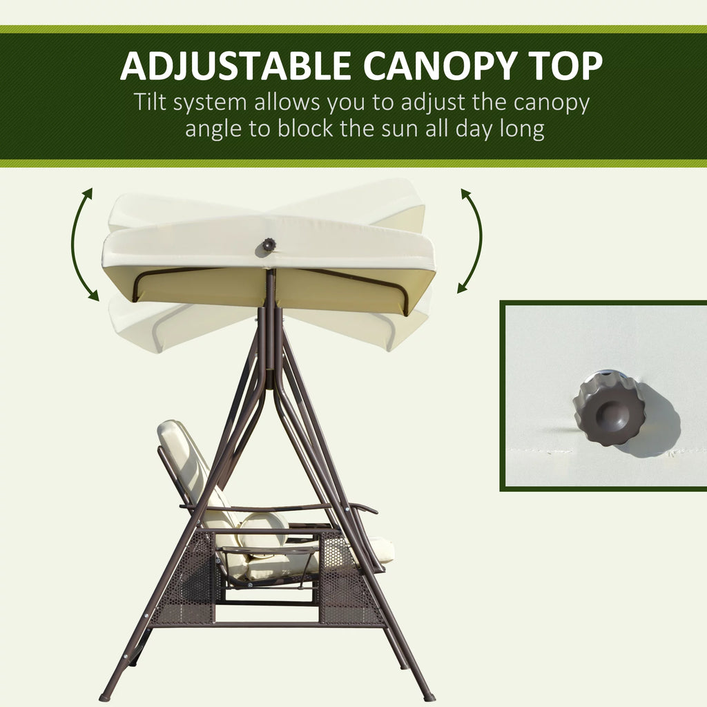Beige 2-Person Patio Swing Bench with Canopy I2932