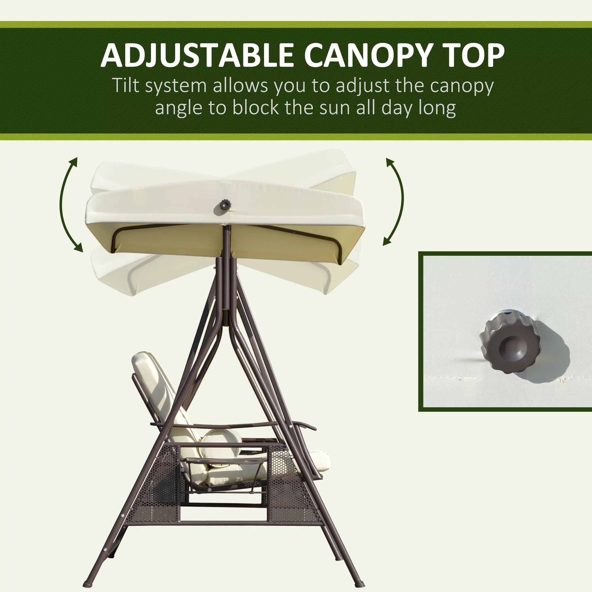 Beige 2-Person Patio Swing Bench with Canopy I2932