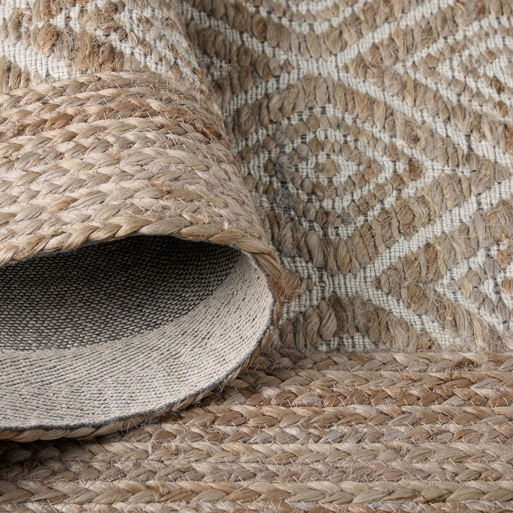 Textured Diamond Hand-Knotted Flatwoven 100% Natural Jute Area Rug, Brown, 6'x9' M469564